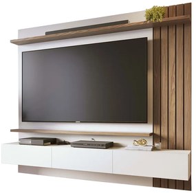 Painel TV 70 Pol 180cm Bancada Suspensa Ripado Luca C04 - D'Rossi - Amendoa e Off White Matte