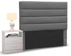 Cabeceira Cama Box Solteiro 90cm Greta Suede Cinza e 1 Mesa de Cabecei