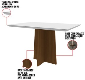 Mesa de Jantar Retangular Tampo com Vidro Sabrina 160 cm Off White Base Imbuia - D'Rossi