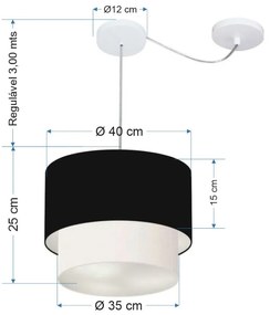 Lustre Pendente Cilíndrico Com Desvio Preto e Branco MJ-4359 Para Mesa de Jantar e Estar