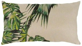 Capa de Almofada Botânica em Suede Fundo Palha - Folhas Tropicais - 60x30cm
