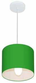 Lustre Pendente Cilíndrico Md-4046 Cúpula em Tecido 18x18cm Verde Folha - Bivolt