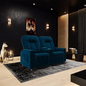 Poltrona Reclinável 2 Lugares para Sala de Cinema Pequim Veludo Azul Marinho G23 - Gran Belo