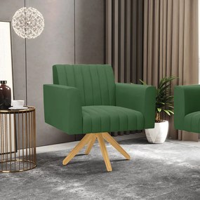 Poltrona Giratória Viena Gomada Suede Verde Base de Madeira MA30 - D'Rossi