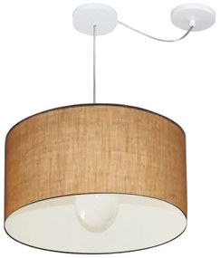 Lustre Pendente Cilíndrico Com Desvio Md-4229 Cúpula em Tecido 45x30cm Palha - Bivolt