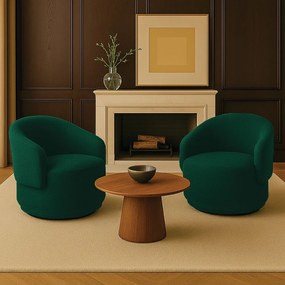 Poltrona Decorativa Orgânica Giratória Kit 2 Névoa Bouclê Verde E03 - D'Rossi