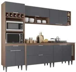 Armário de Cozinha Com Tampo CP07 260cm Pérola Freijó/Grafite Z34 - Mp