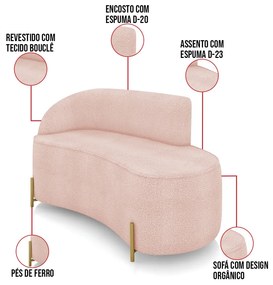 Sofá 2 Lugares Orgânico 140cm Pé Dourado Morgan Bouclê D03 - D'Rossi - Rose
