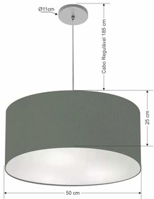 Lustre Pendente Cilíndrico Vivare Free Lux Pe-4386CZ Cúpula em Tecido - 50X25cm