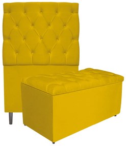 Kit Cabeceira e Calçadeira Liverpool 90 cm Solteiro Suede Amarelo - ADJ Decor