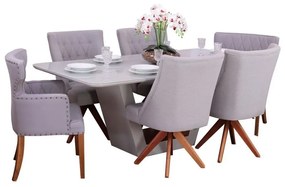 Conjunto Sala de Jantar Mesa Lilie com 4 Cadeiras Ellos Giratória e 2 Cadeiras Matelassê - Wood Prime 38710