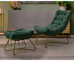 Puff Decorativo Sala de Estar Caim Base de Ferro Dourado Suede Verde G41 - Gran Belo