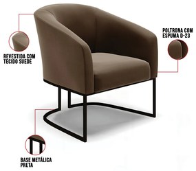 Cadeira Sala de Jantar Base Industrial Preto kit 2 Stella Suede D03 - D'Rossi - Marrom