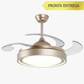 Ventilador De Teto Air Gold Dourado Pás Retrátil Led 30W Multicolor Bi...