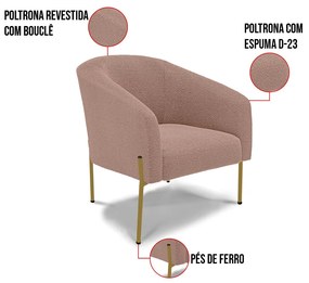 Namoradeira e 2 Poltronas Pé Ferro Dourado Stella Bouclê D03 - D'Rossi - Rose