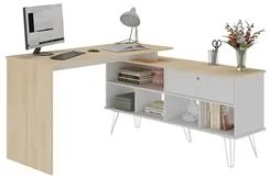 Mesa Escrivaninha Industrial 136cm Dhabi A06 Carvalho/Branco - Mpozena