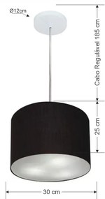 Lustre Pendente Cilíndrico Vivare Md-4210 Cúpula em Tecido 30x25cm - Bivolt - Preto - 110V/220V