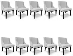 Kit 10 Cadeiras Estofadas para Sala de Jantar Base Fixa de Madeira Pre