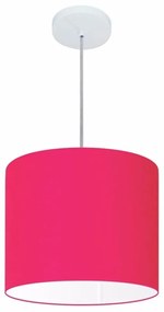Lustre Pendente Cilíndrico Md-4143 Cúpula em Tecido 35x25cm Rosa Pink - Bivolt