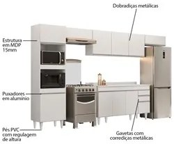 Armário de Cozinha Modulada 5 Peças CP14 Balcão com Tampo Branco - Lum