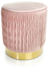 Puff Decorativo Redondo Tati Veludo Rosa com Base Dourada 38 cm - D'Rossi