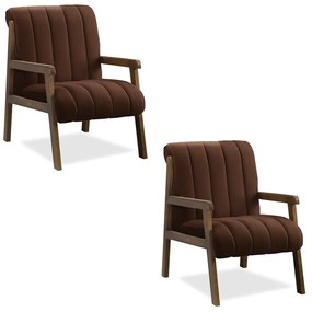 Poltrona Decorativa Sala Base de Madeira kit 2 Daline Bouclê E03 - D'Rossi - Marrom