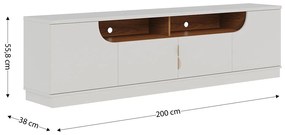 Bancada Tv de 75 Polegadas 4 Portas Karol 200cm C04 - D'Rossi - Off White Matte e Freijó