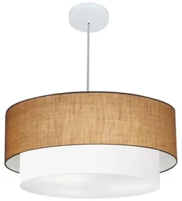 Pendente Cilíndrico Palha e Branco MJ-4357 Para Mesa de Jantar e Estar