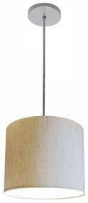 Luminária Pendente Vivare Free Lux Md-4106 Cúpula em Tecido - Linho Bege - Canopla cinza e fio transparente