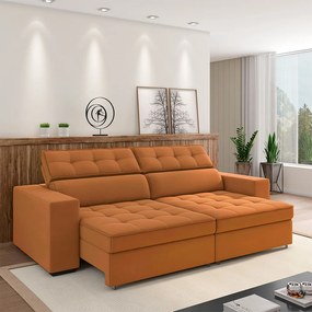 Sofá Decorativo Hugo 2 Lugares 300cm Reclinável e Retrátil Veludo Terracota G45 - Gran Belo