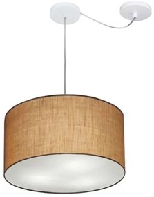 Lustre Pendente Cilíndrico Com Desvio De Centro Md-4163 Cúpula em Tecido 40x25cm Palha - Bivolt