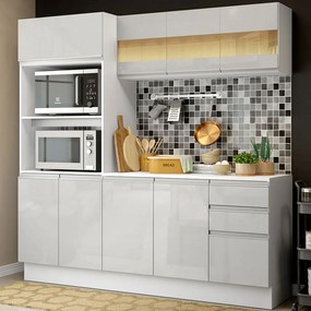 Armário de Cozinha Compacta 100% MDF 190 cm Frentes Branco Brilho Smart Madesa 01 Cor:Branco