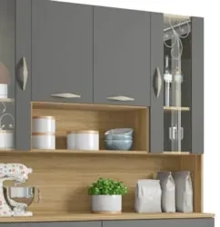 Armário de Cozinha Compacta 121cm Bruna Z06 Freijó/Gris - Mpozenato