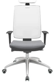 Cadeira Office Brizza Tela Branca Com Encosto Assento Vinil Cinza Autocompensador 126cm - 63281 Sun House