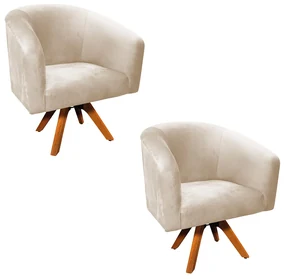 Poltrona Decorativa Giratória MM30 Kit 2 Stella Suede Bege D03 - D'Rossi