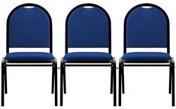 Kit 3 Cadeiras Hoteleiras Auditório Empilhável Linho M23 Azul - Mpozen