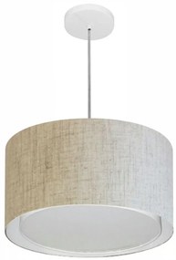 Lustre Pendente Cilíndrico Duplo Md-4290 Cúpula em Tecido 40x25cm Rustico Bege - Bivolt