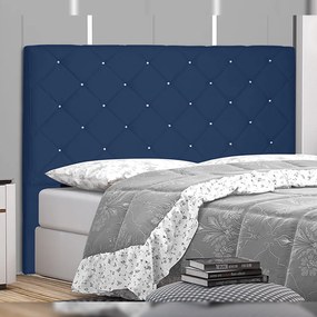 Cabeceira Decorativa Casal 1,40M Tàzio Suede Azul Marinho G63 - Gran Belo