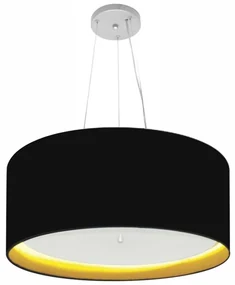 Lustre Pendente Cilíndrico Md-4145 Cúpula em Tecido 50x25cm Preto / Amarelo - Bivolt