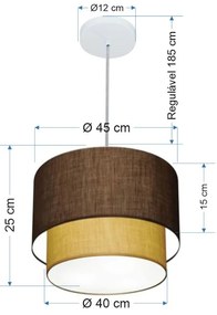 Lustre Pendente Duplo Cilíndrico Vivare Md-4354 Cúpula em Tecido 45x40cm - Bivolt