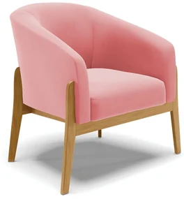 Poltrona Decorativa Base de Madeira Stella Suede Rosê D03 - D'Rossi