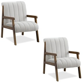 Poltrona Decorativa Sala Base de Madeira kit 2 Daline Bouclê E03 - D'Rossi - Cinza claro