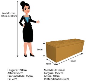 Calçadeira Estofada Liverpool 160 cm Queen Size Suede Mostarda - ADJ Decor