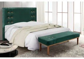 Cabeceira Cama Box Casal 140cm e Recamier Gênova Veludo S04 - D'Rossi - Verde