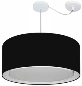 Lustre Pendente Cilíndrico Com Desvio Md-4311 Cúpula em Tecido 60x30cm Preto - Bivolt