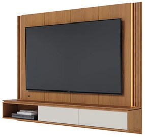 Painel TV 75 Pol 180cm Bancada Suspensa Ripado Led Duda Freijó/Off Matte C04 - D'Rossi