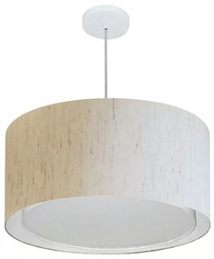 Lustre Pendente Cilíndrico Duplo Md-4289 Cúpula em Tecido 55x30cm Linho Bege - Bivolt