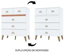 Cômoda 5 Gavetas Estilo Retrô 91cm Ziza V02 Branco/Camarim - Mpozenato