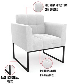 Sofá Namoradeira e 2 Poltronas Industrial Pto Elisa Bouclê D03 - D'Rossi - Off White