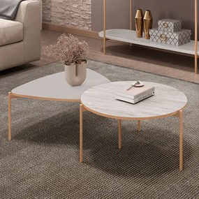 Conjunto Mesas de Centro Decorativas Oak e Dutton Pés Metálicos Dourados Fendi/Quartzo G18 - Gran Belo